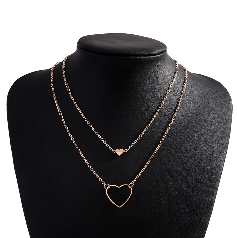 Aihua Neue Gold Silber Farbe Doppel Herz Halskette für Frauen Schlüsselbein Kette Einfache Temperament Halskette Hochzeit Schmuck Geschenke – Detail 2