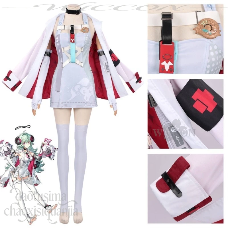 Anime Game Iroi Cosplay Costume Y2K Style White Cape Dress Matching Gloves Green Wig Punk Outfit For Halloween Cosplay Events view 3