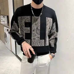 Man Clothes Letter Knitted Sweaters for Men Pullovers Black Round Collar Graphic Crewneck Fashion 2024 Korean Warm Y2k Vintage X