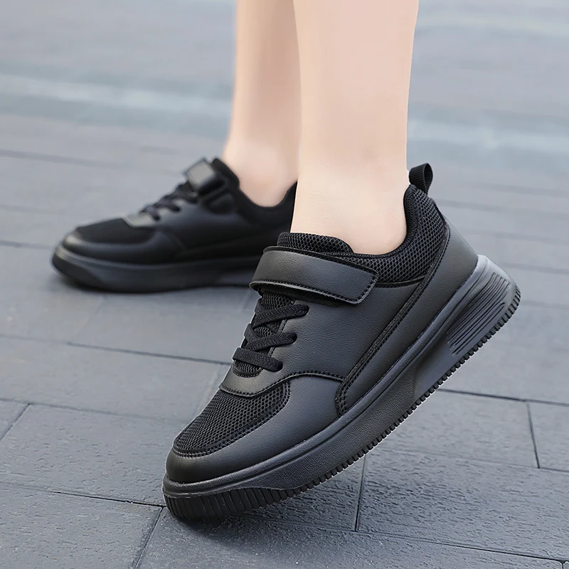 子供靴白男の子スクールシューズ秋革子供スケートボードカジュアルスポーツシューズ軽量テニス男の子スニーカー黒