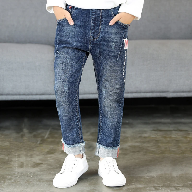 IENENS Boys Skinny Jeans Elastic Waist Pants 4-13 Years Kids Boys Denim Clothes Children Casual Wear Bottoms Fashion Trousers