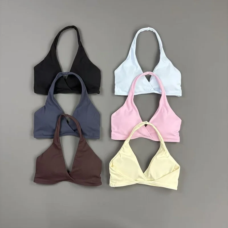 Women Gym Bra Sports Yoga Halter Bras Open Back Slim Fit Sportswear Pilates Workout Clothing Running Cycling Fitness Underwear