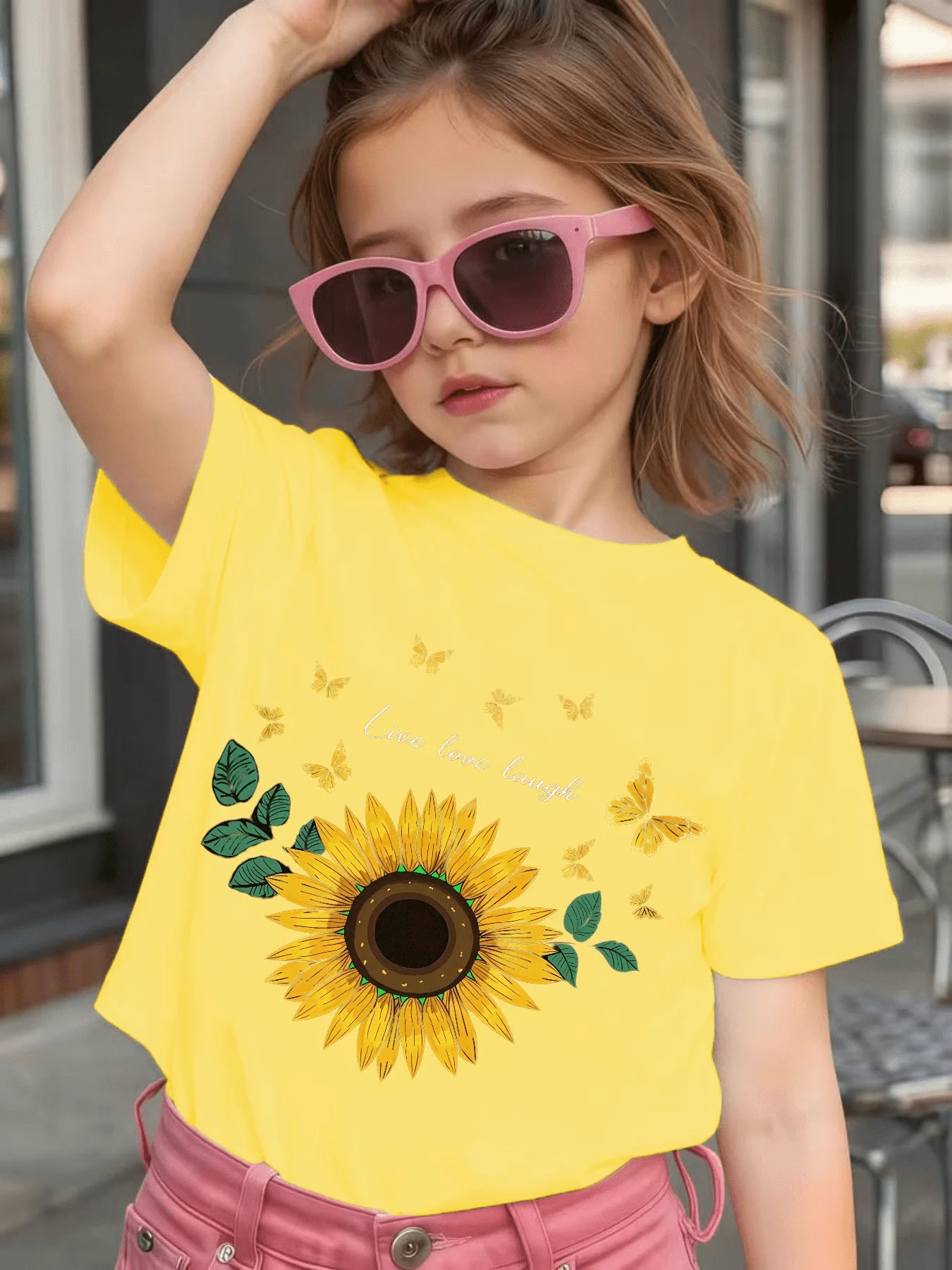 Sunflower Butterfly T Shirt Inspirational Floral Pattern Tops Boys Girls Parent Child Matching Cotton Summer Children Daily Wear