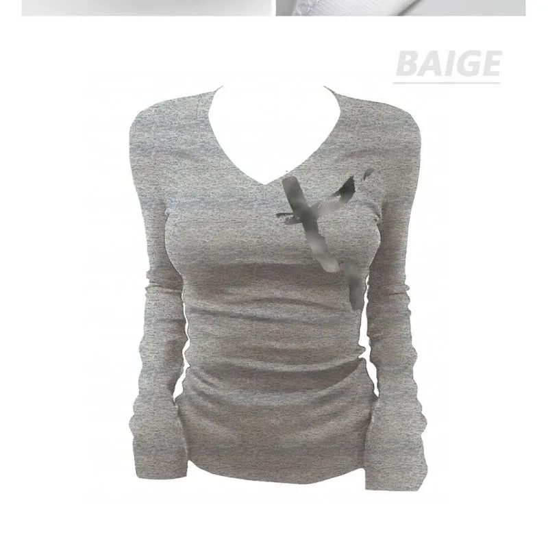 

Geometric Print Fashionable Casual Bottoming Pullover Long-sleeved V-neck Slim Fit Women's Top