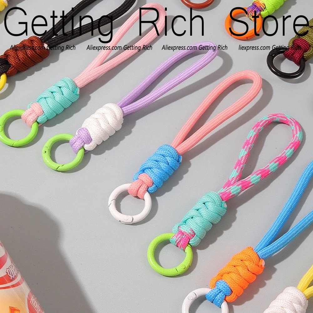 Colorful Paracord Rope Keychain Anti-Lost Short Wrist Lanyard Strap With Keyring For Backpack Phone Key Universal Accessories