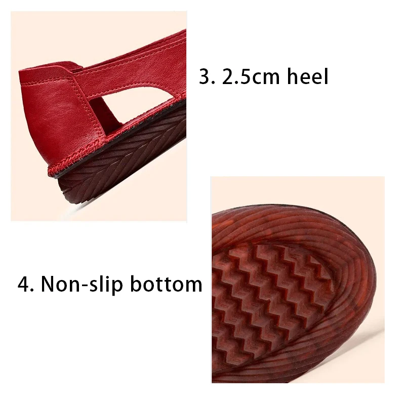 Luxury Middle-age Woman Soft Leather Shoes Women\'s Sandals Summer 2024 Plus Size 42 Wide Leg Mom Casual Walking Peep Toe Shoes