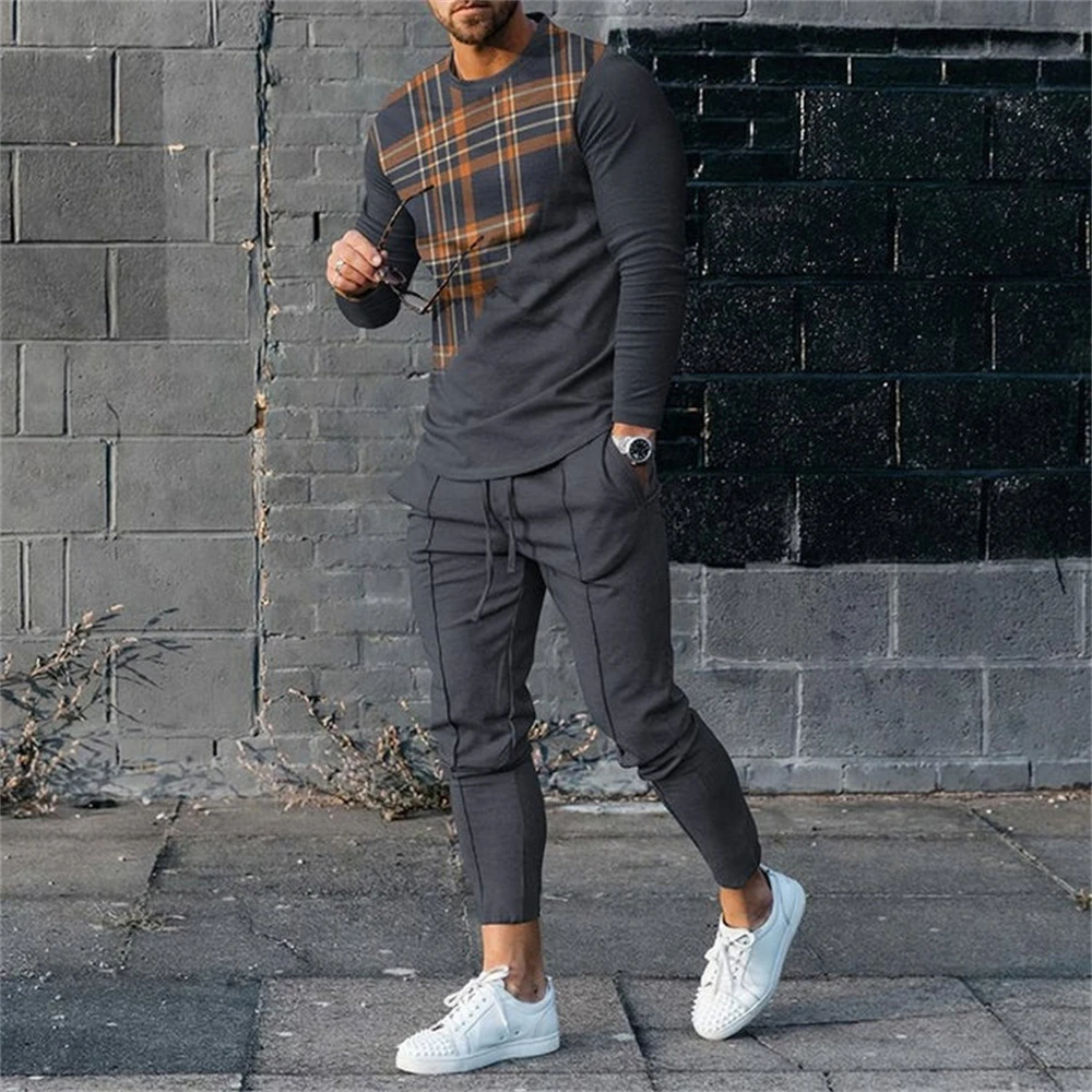 Men Sweatshirt Sweatpants Sets Print Men\'s Clothing T Shirt Pants Suits Oversized T-shirts Trousers Outfits Male Tops Tracksuits