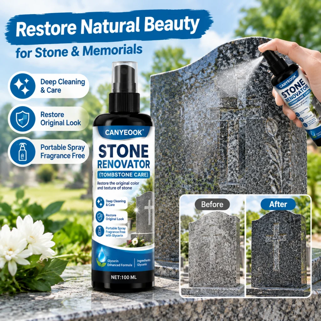 CANYEOOK 100ml Stone Refurbishing Spray for Tombstone & Memorial Stone, Glycerin Unscented Deep Clean & Color Restore