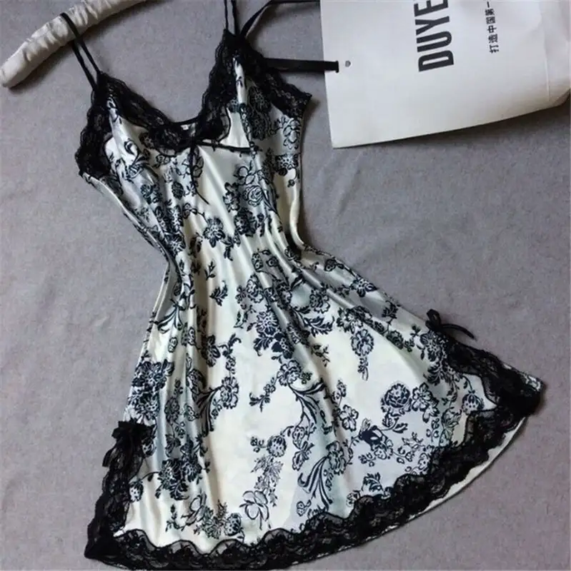 Sexy Sleepwear Lady Sexy Silk Satin Night Dress V-neck Nightgown Plus Size Nightdress Lace Nightwear for Women Nighty for Ladies - Image 12