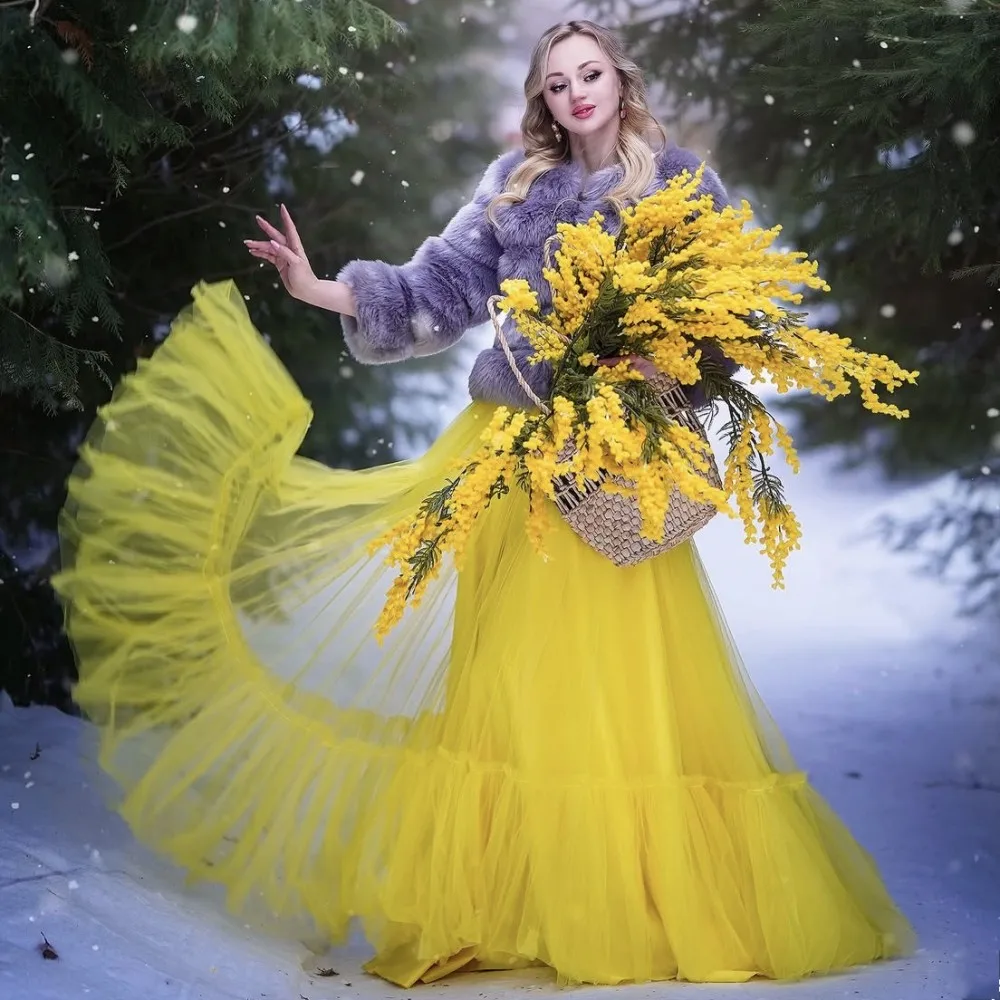 

Yellow Tulle Skirt 2026 New Arrival Ruffle Mesh Long Wedding Bridal Skirt Soft Tulle Tiered Elastic Waist Formal Party Skirts