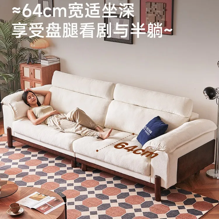Log sofa small apartment straight row living room household solid wood frame removable and washable fabric sofa