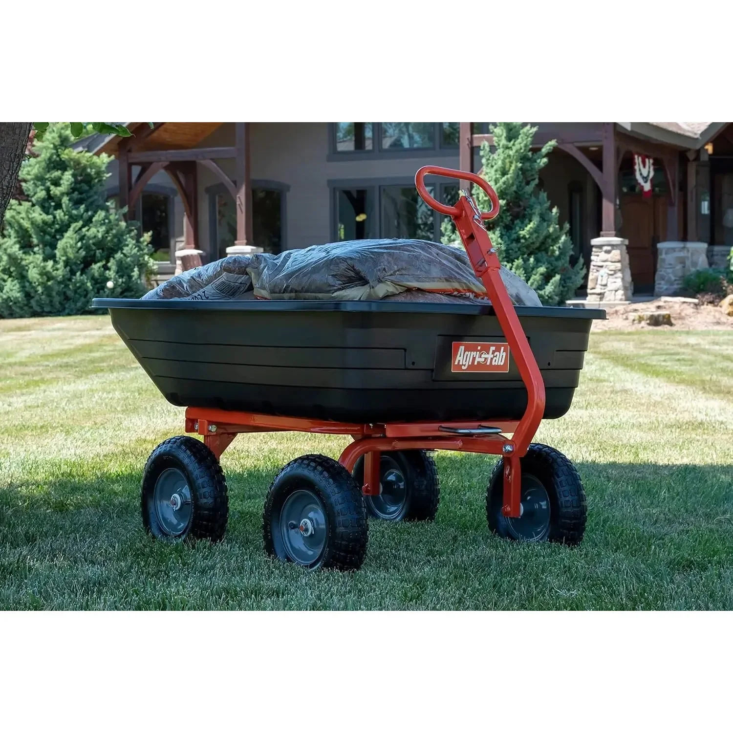 45-0594 4-Wheel Poly Convertible Pull/Tow Garden Dump Cart 1,200lb Tow Capacity Black