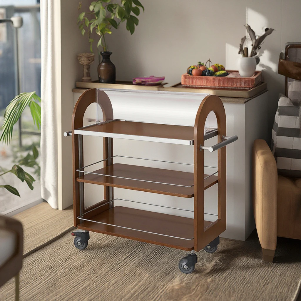 Hotel Restaurant Commercial Service Equipment Dim Sum Dining Cart Pastry Dessert Hand Cart Cool Dish Trolleys with Acrylic Cover