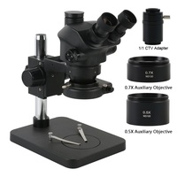 7-50X Zoom Simul-Focal Trinocular Stereo Microscope +0.5X 0.7X Objective Barlow Lens Base Stand For Phone Repair PCB Solder