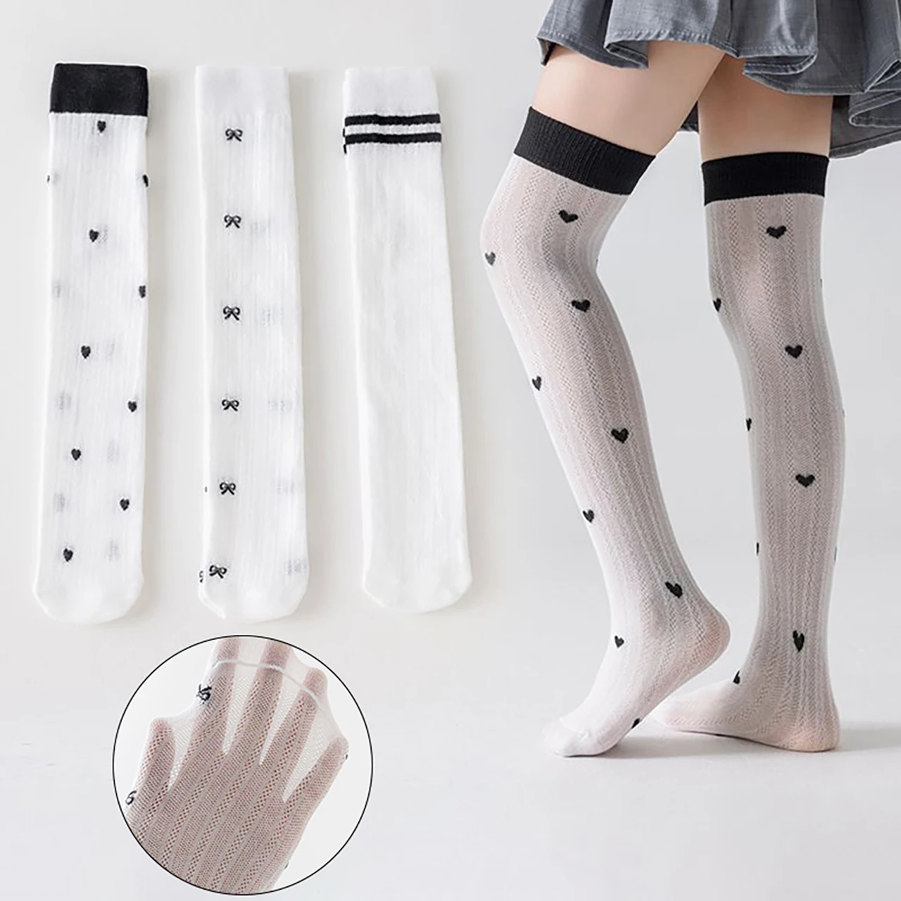 

Summer Girl Stockings Mosquito Proof Mesh Sock Bow Love Striped Kids White Leg Socks Children Knee Hhigh Long Sock 1-12Year Baby