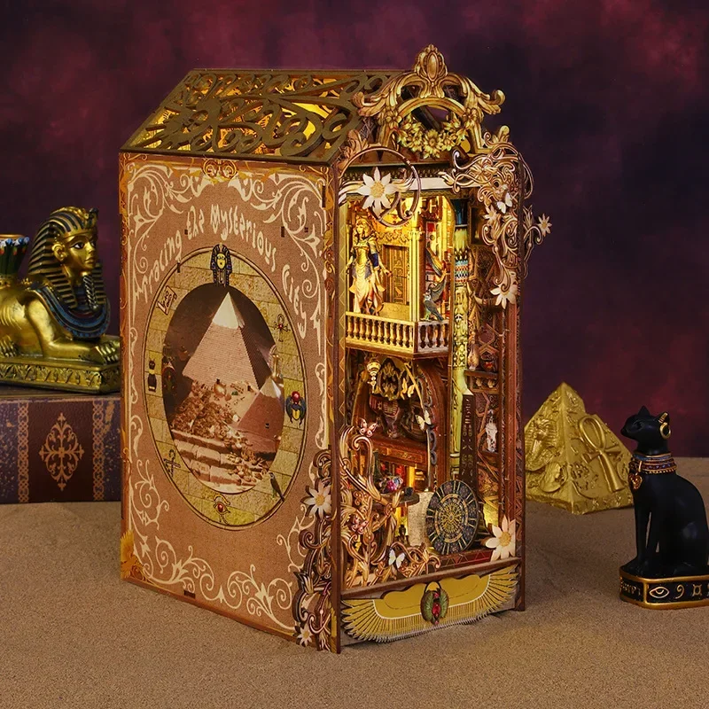 

The Mysterious City Bookends Egypt Bookshelf DIY Wooden Book Nook Shelf Insert Kits Miniature Dollhouse for Friends Xmas Gifts