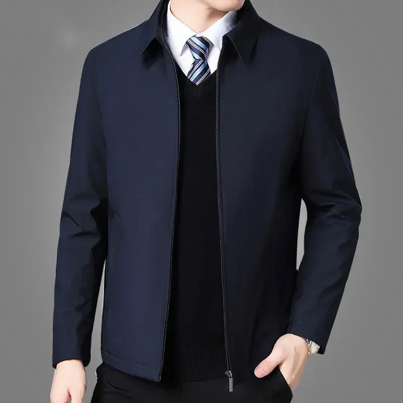 Spring Autumn Men Casual Jackets Turndown Collar Zipper Classic Man Office Business Outerwear Male Outerwear Business Jacket