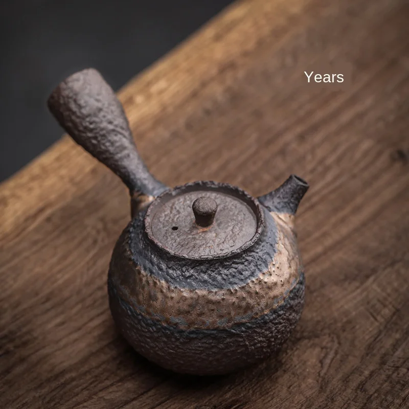 Japanese Style Coarse Pottery Stone Side Handle Pot Handmade Retro Porcelain Kungfu Tea Set a Cross Between Teapot Single Teapot