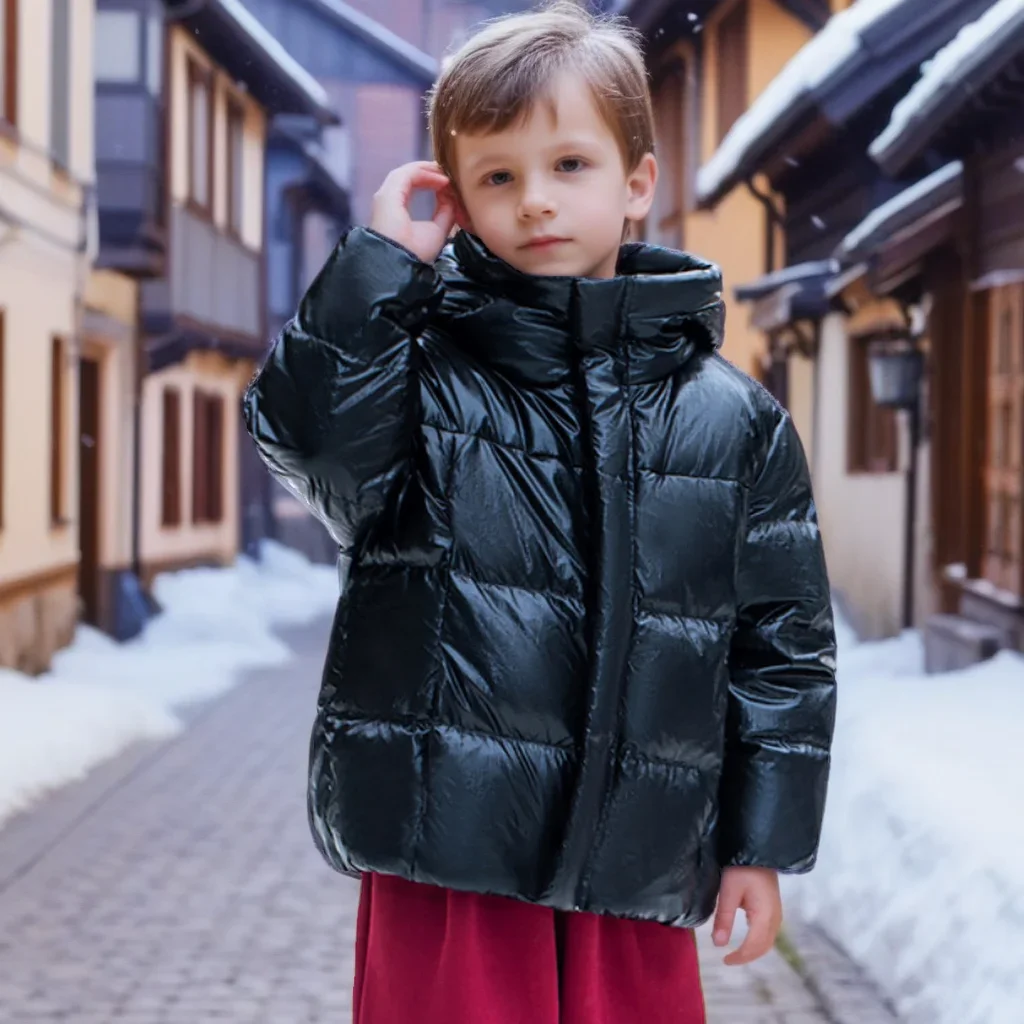 

Kids Puffer Coat Fashion Shiny Surface Boys Girls Winter Down Jacket Windproof Thermal Outdoor Thick Warm Hooded Outerwear 10 Y