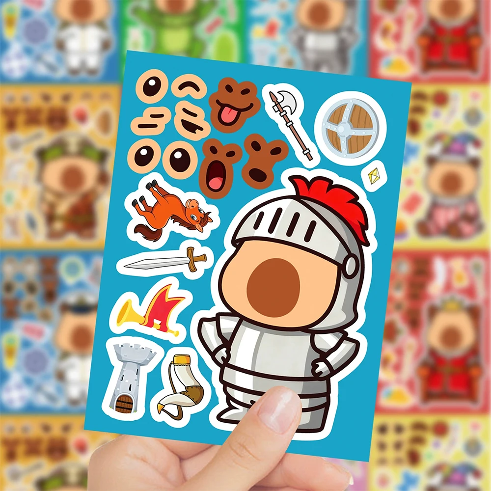 

8/16sheets DIY Capybara Make a Face Puzzle Stickers Cute Animal Assemble Jigsaw Game Funny Cartoon Decoration Sticker Party Toys