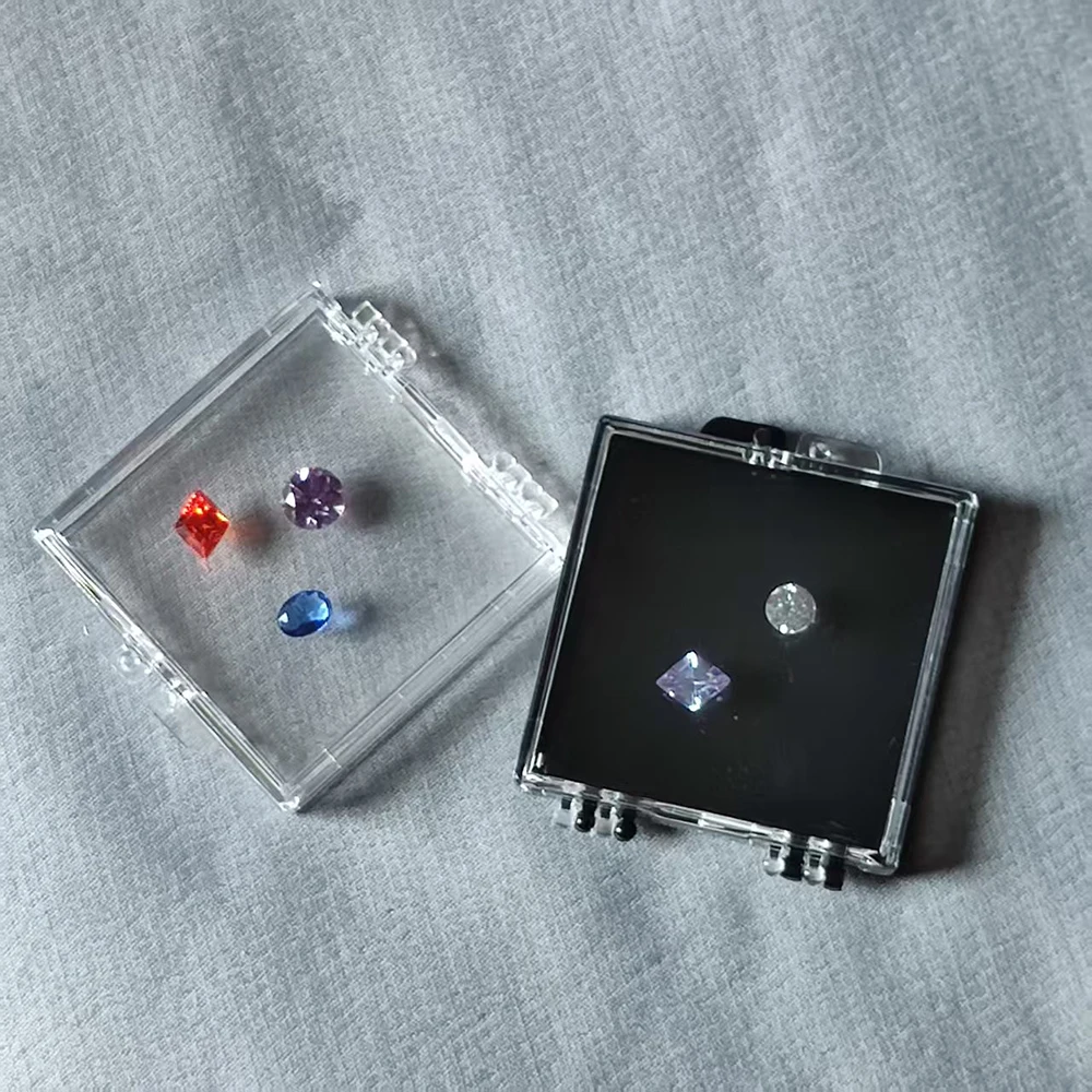 Transparent Diamond Box Gemstone Display Tray Floating Gem Packaging Storage Case Beads Display Showcase Gems Organizer Box