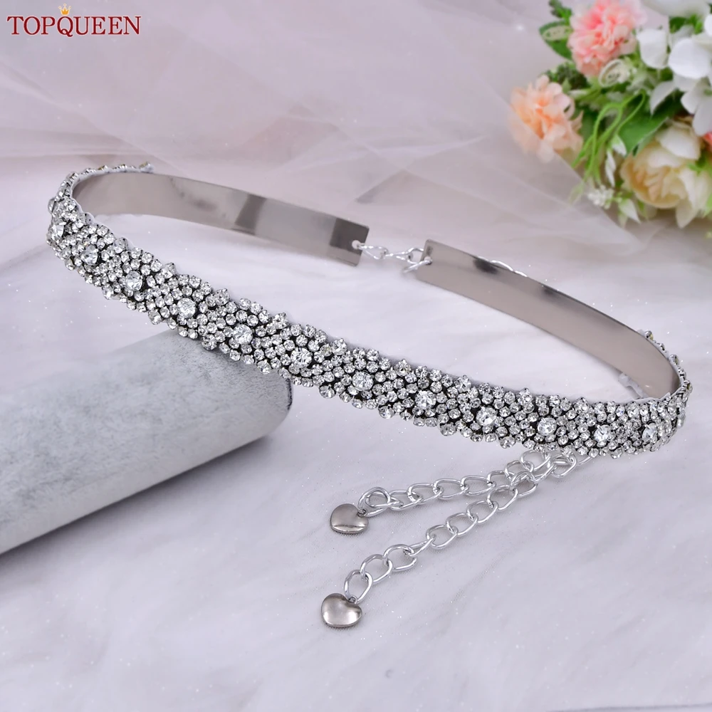 TOPQUEEN-cinturones para vestido de novia con diamantes de imitación S28B, cinturón de lujo para dama de honor, diamantes de satén, Ribbion marroquí, accesorios para mujer