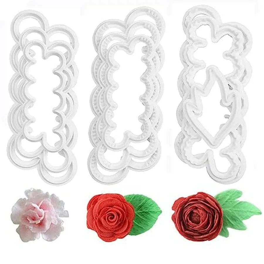 

Fondant Icing Tool 9Pcs Roses Cartions Peony 3D Petal Cake Cutter Flower Baking Accessories