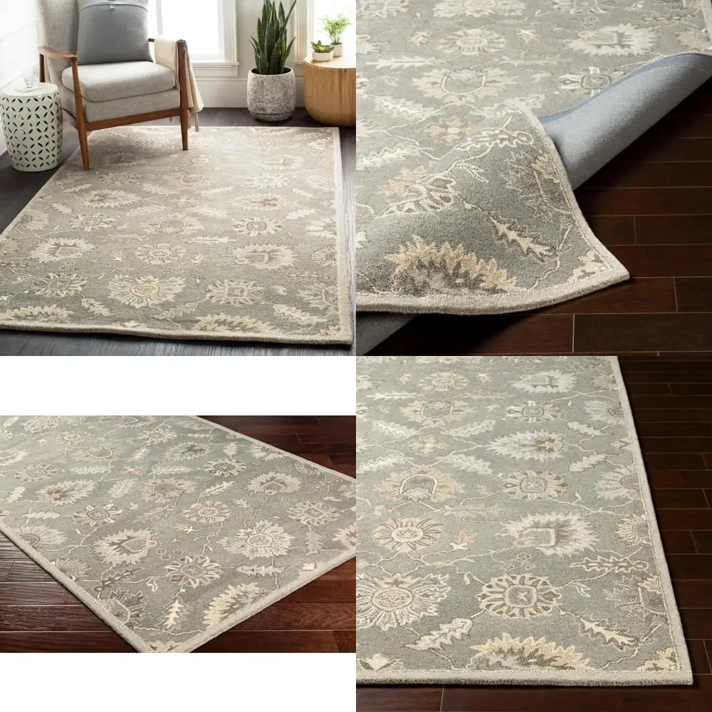 Tappeto tradizionale grigio antracite marrone crema, 5x8 piedi, perfetto per soggiorno, camera da letto, cucina, auto in misto lana di alta qualità