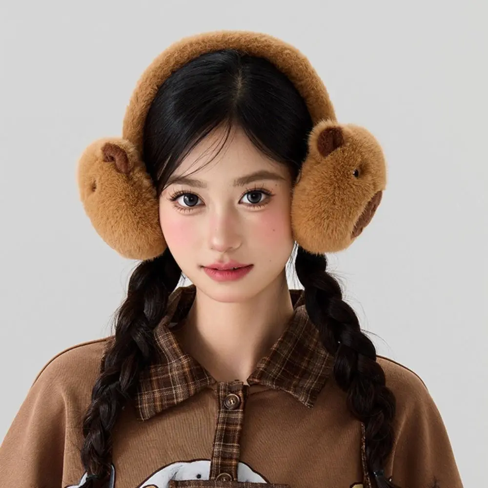 แฟชั่นการ์ตูน Capybara Plush Earmuffs Thicken อุ่นฤดูหนาวฝาครอบหูหูอุ่น Windproof พับ Earflap สาว