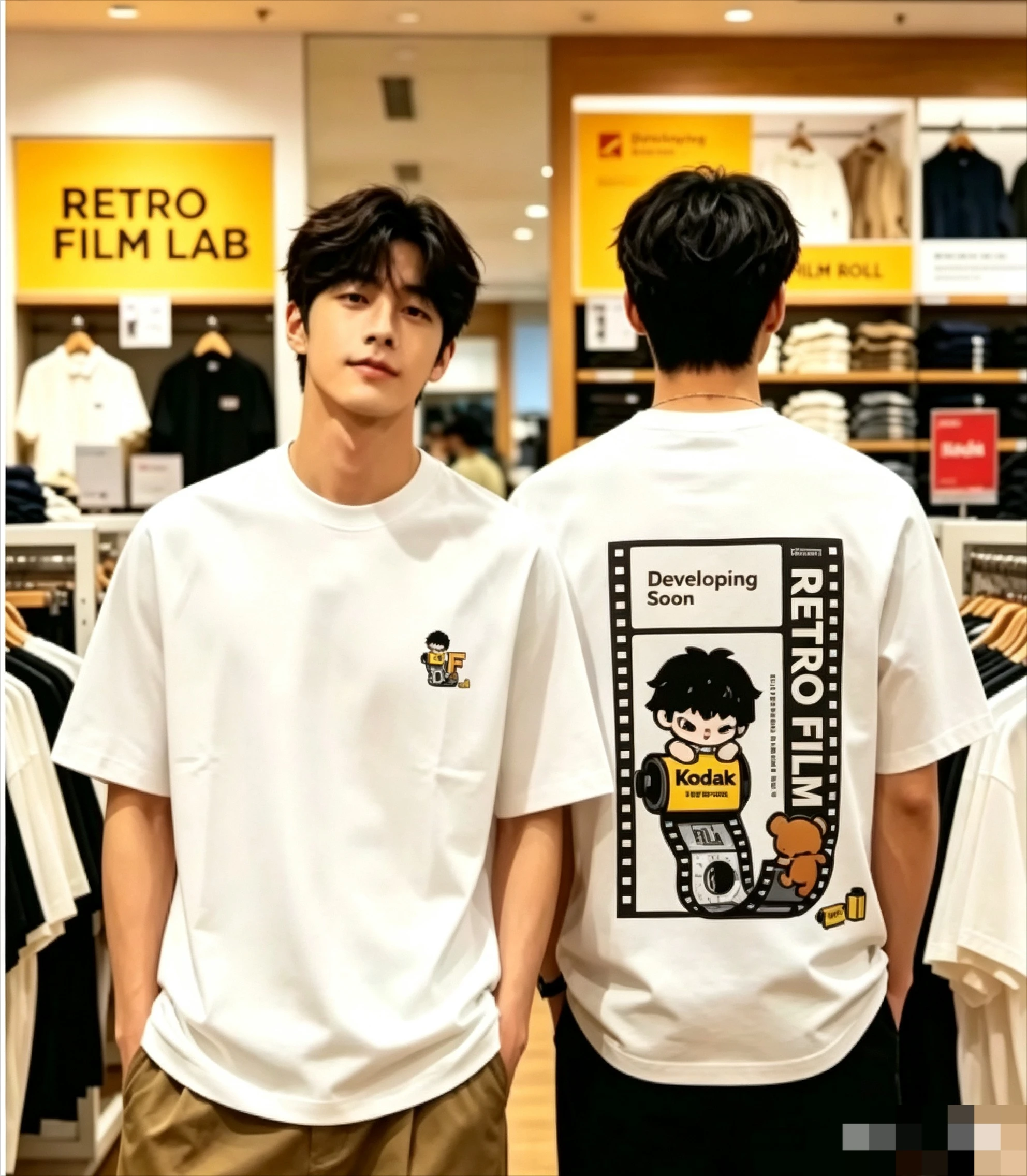 Herren Damen Retro-Film-Cartoon-Grafik-T-Shirt, süßer Jungen-Bären-Print, Rundhalsausschnitt, kurze Ärmel, lässiges Unisex-Weißes T-Shirt – Detail 6
