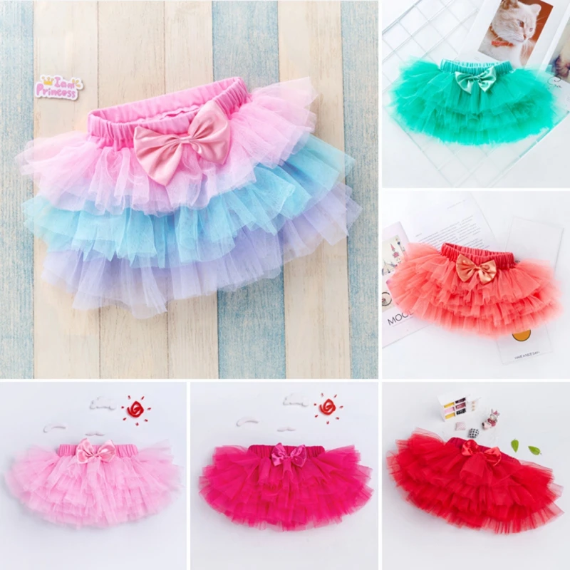 Baby Girls Tulle Tutu Bloomers Infant Newborn Six-layer Mesh Bow Princess Short Skirts Girls  Skirts Rainbow Baby Skirt 0-3Y