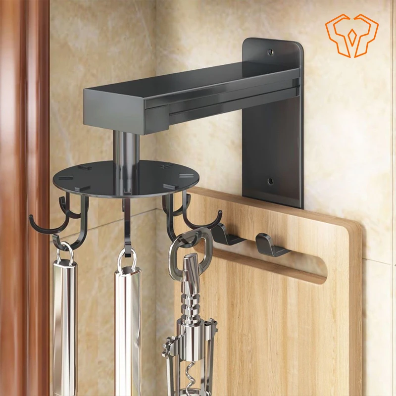 360° Degrees Rotatable Hook Space Aluminum Kitchen Hooks No Punching Required Hang A Spoon Pot Shovel Wall Storage Rack