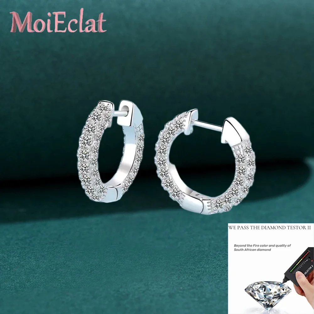 MoiEclat Store Platinum PT950 Hoop Earrings, 1.92 Carat Moissanite Diamond, Women, Daughter Engagement Girl Fine Jewelry