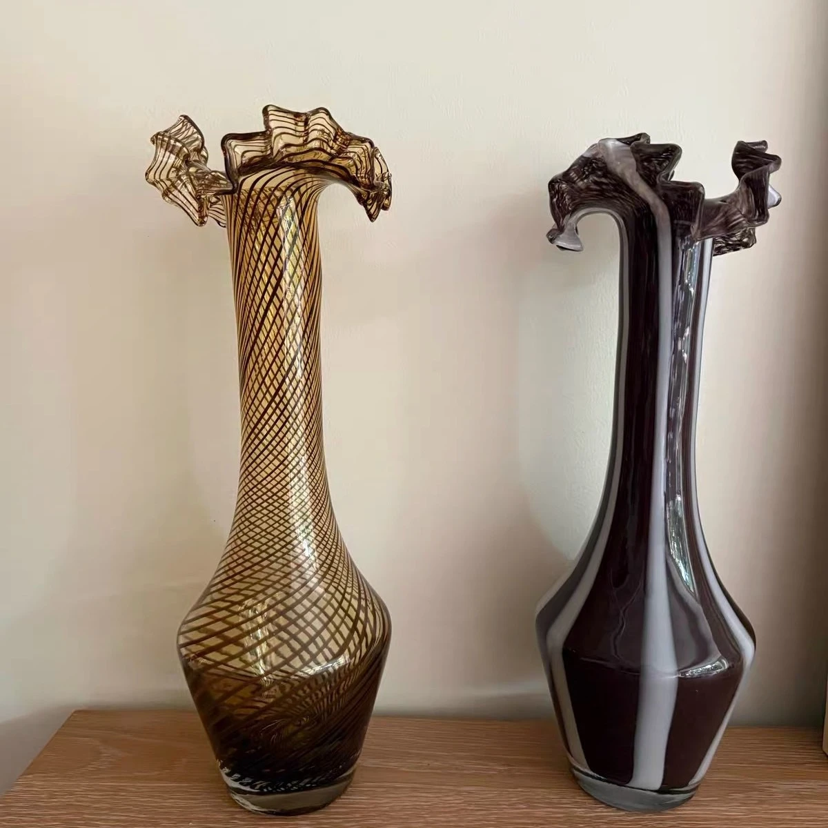 Striped Glass Vase Long-necked Hydroponic Flower Vase Terrarium Flowerpot Vases Room Decoration Accessories Flowervase