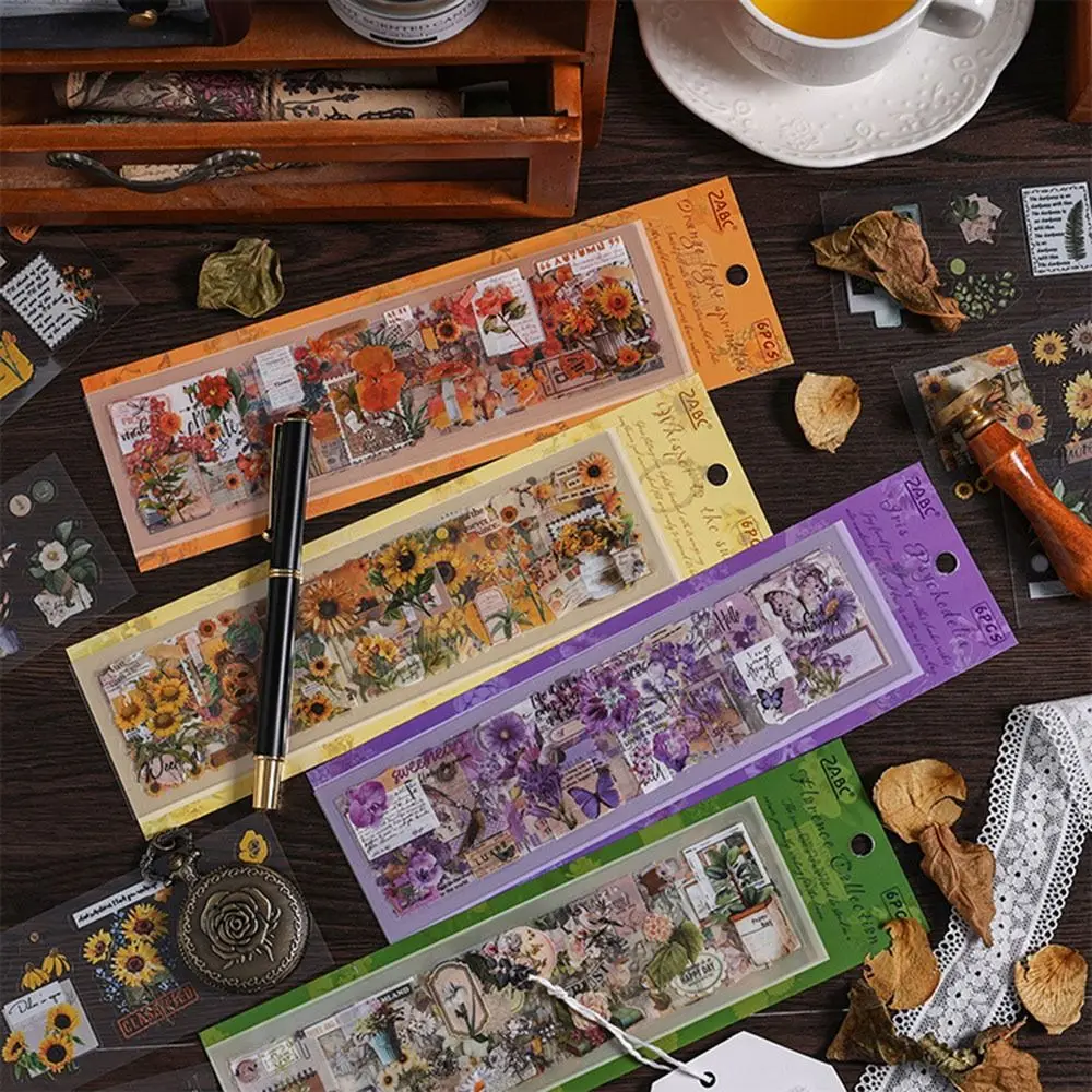 6 Sheets Artistic Waterproof Decorative Stickers Handbook Decor Student Stationery Scrapbooking Sticker DIY Adhesive Stickers