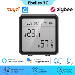 Tuya Smart Zigbee Temperature and Humidity Sensor with LCD Screen Digital Display Work with Alexa Google Need Tuya Zigbee Hub