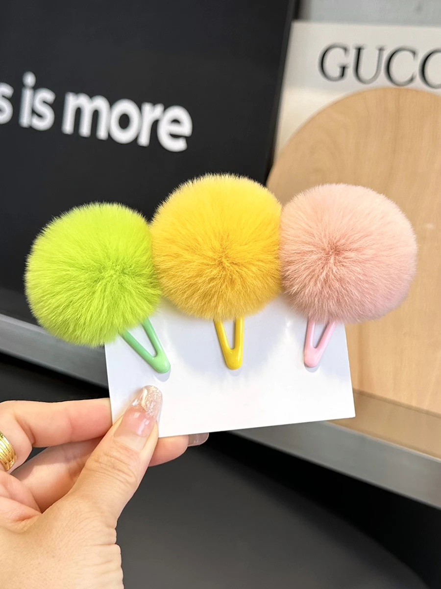 New Girl Rabbit Fur Hair Clip Artificial Real Rex Rabbit Hair BB Clip Sweet Plush Hairclip Colorful Hair Accessories