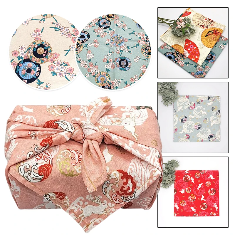 70/90CM Japanese Handkerchief Furoshiki Concise Bento Wrapping Cloth Tablecloth Gifts Leave Geisha Fan Flower Traditional Fabric