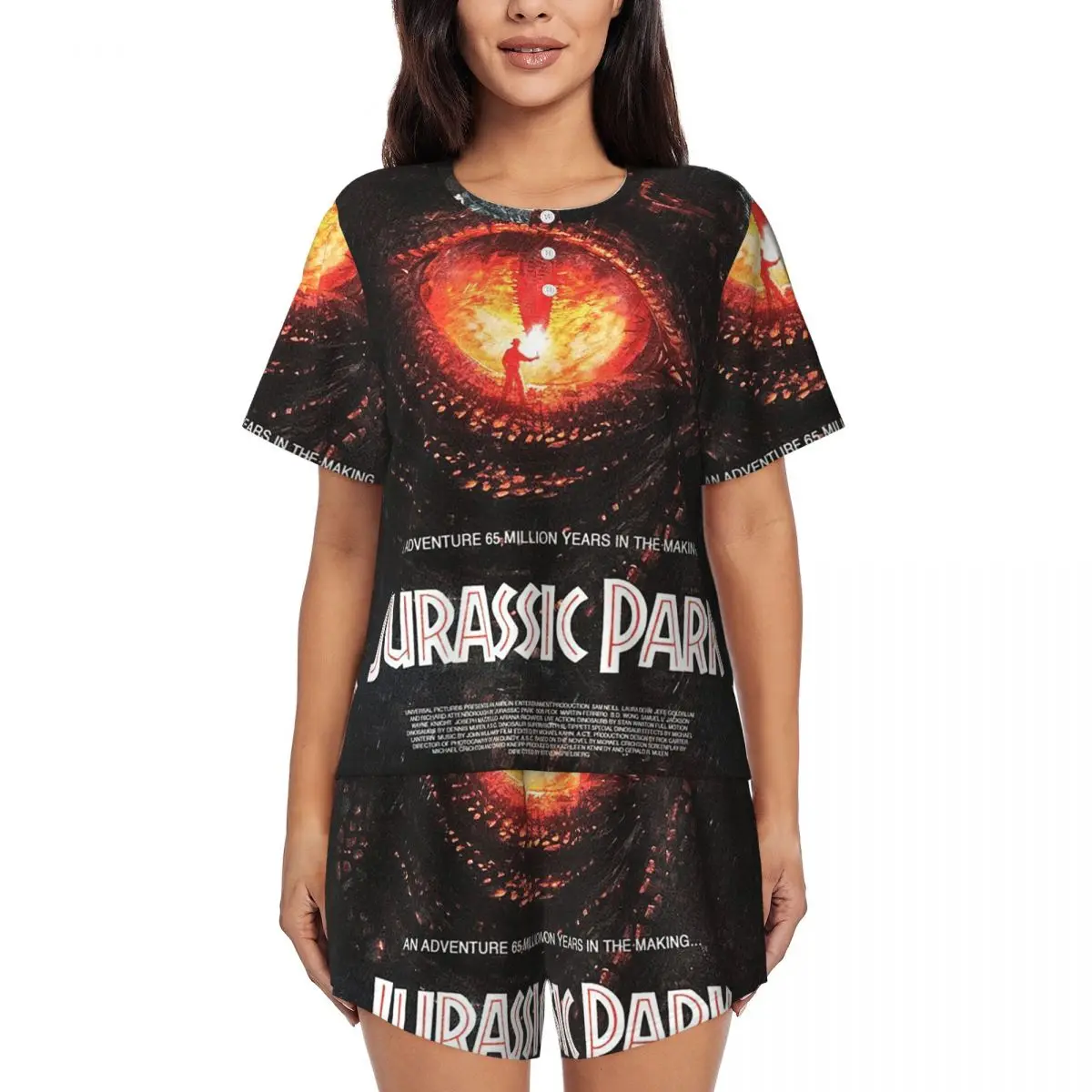 

Jurassic World Round Neck Short Sleeve Nightgowns for Sleeping Sleepshirts Women Soft Pajama Set Short Pants