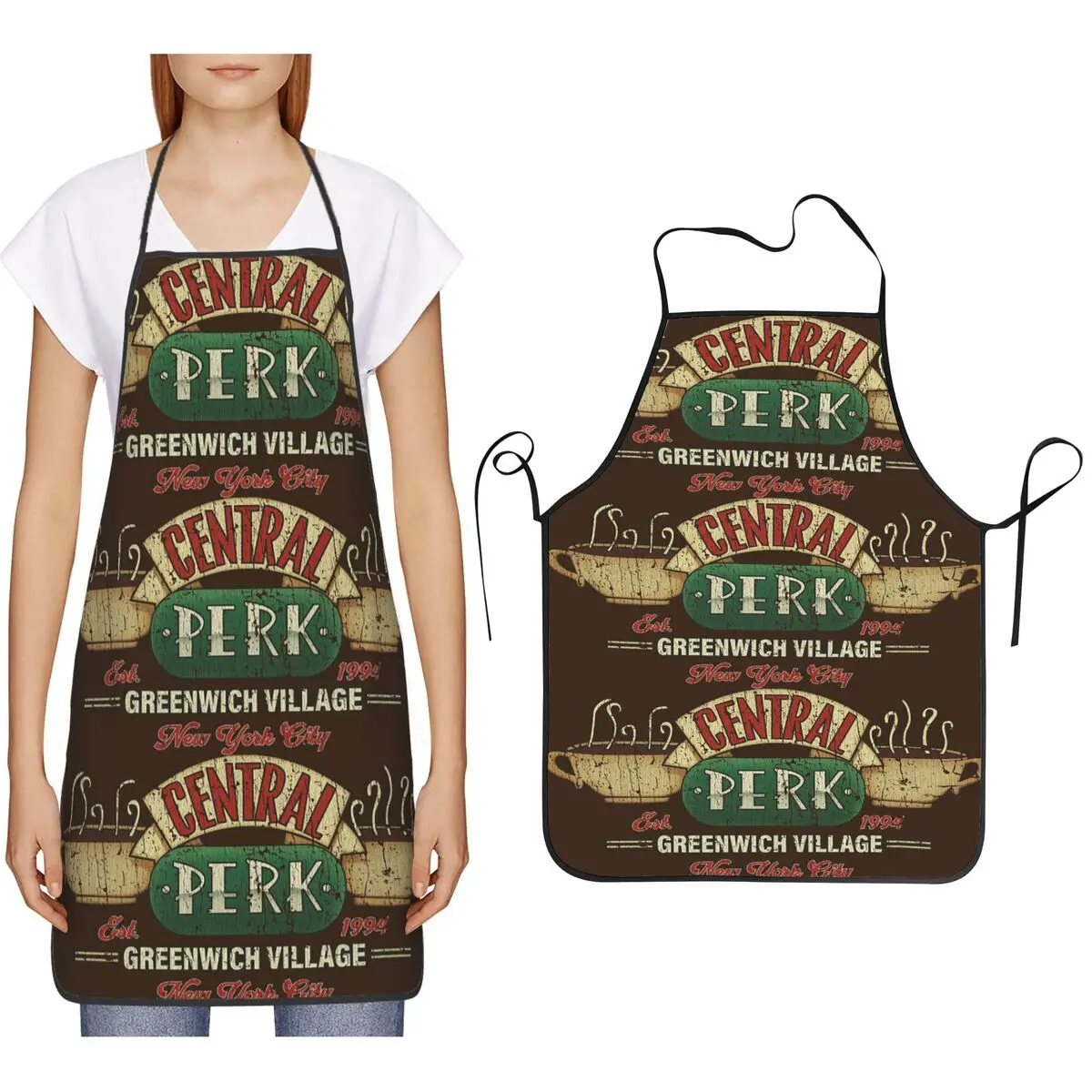 Central Perk Friends Logo Apron Chef Cooking Baking Tablier Bib Kitchen Cleaning Pinafore for Women Men Painting