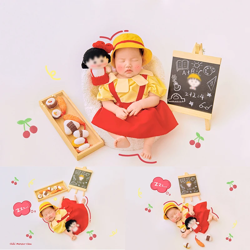 Fotografia per neonati Tema anime Personaggio dei cartoni animati giapponese Abito per bambole Puntelli per sushi Abito uniforme Accessori per fotografia per bambini