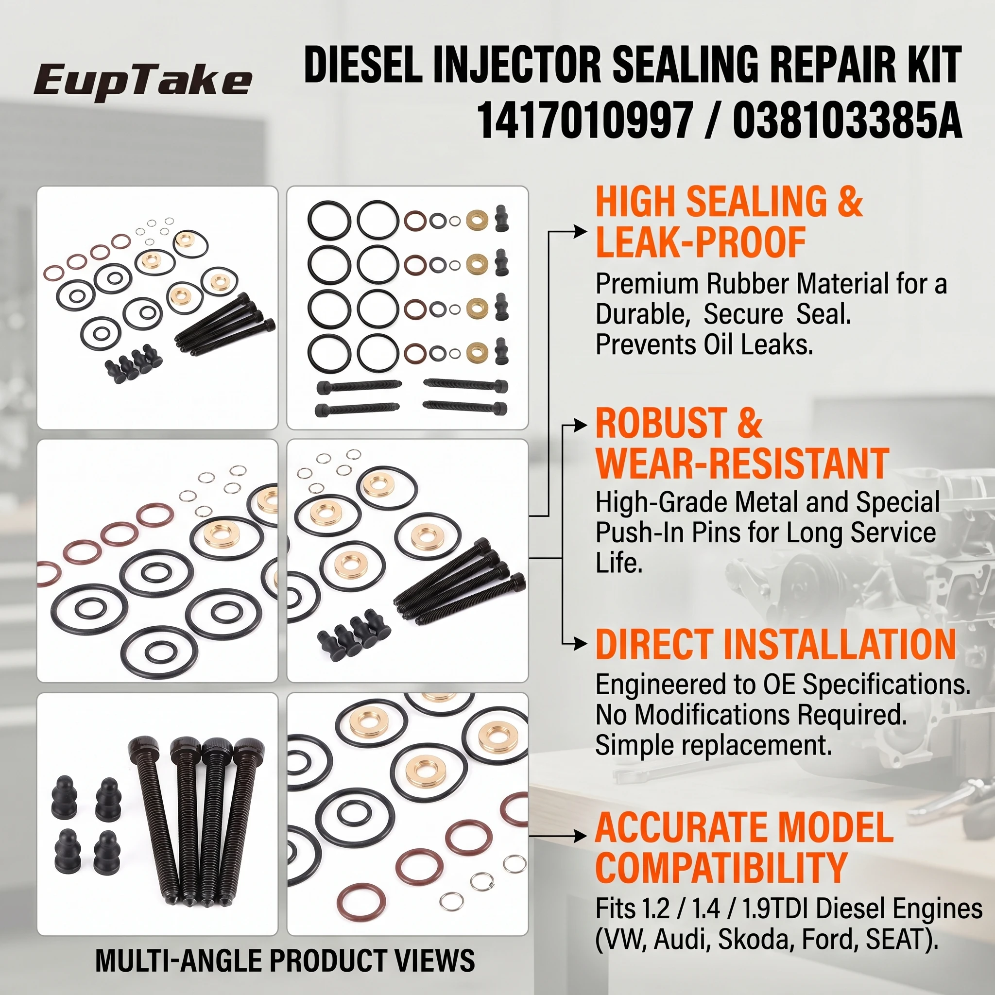 Fuel Injector Seal Repair Kit Injector Bolts 1417010997 038103385A For Audi VW Ford Seat Skoda 1.2 1.4 1.9 TDI Auto Engine Parts view 5