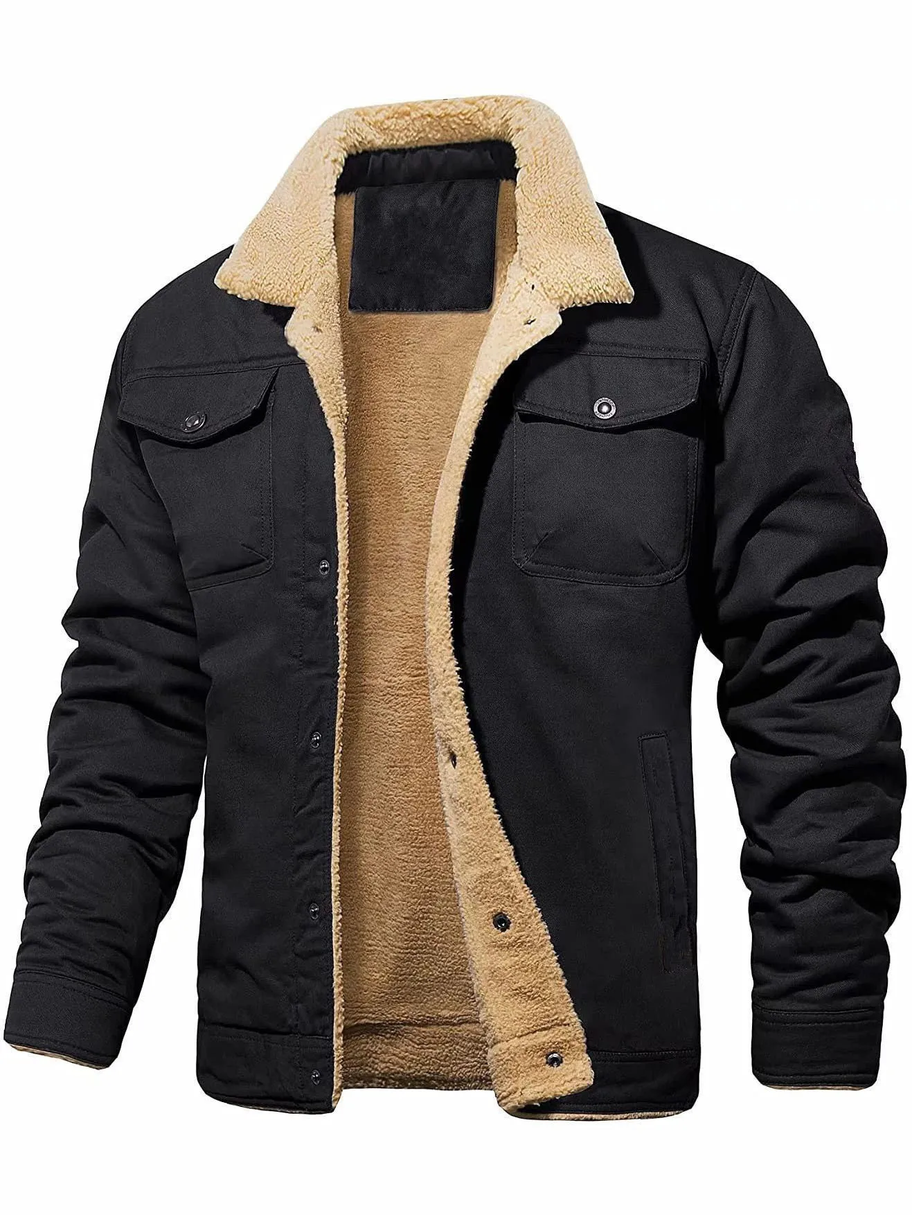 Chaqueta cálida de felpa y solapa con múltiples bolsillos para hombre, chaqueta de trabajo de algodón, chaqueta informal versátil y cómoda para hombre