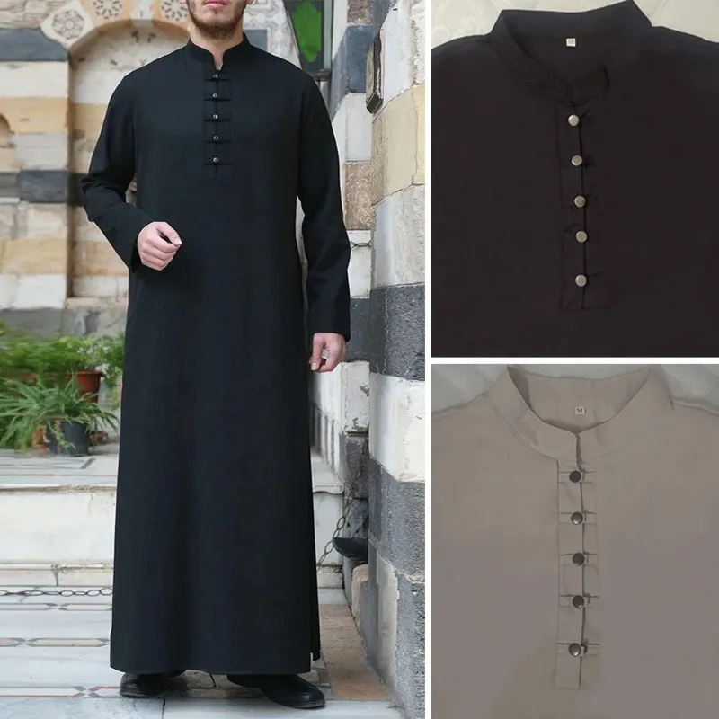 2024 Spring Summer Fashion Style Muslim Men Long Sleeve Black Long Jubba Thobe  Muslim Men Clothing Muslim Abaya