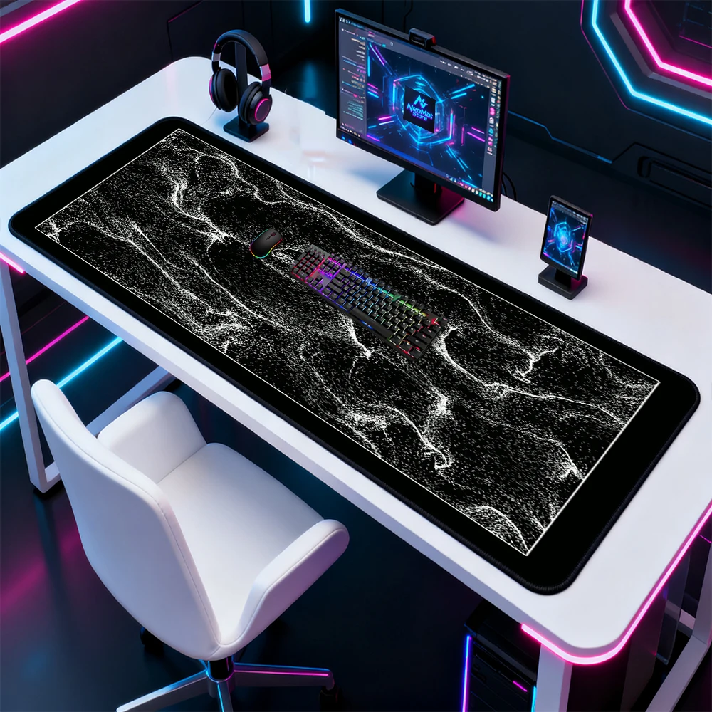 Abstract Mouse Pad Rubber Nonslip Black Gaming Deskmat Mat Texture 140x60 Minimalist Contemporary White Design 1200x60