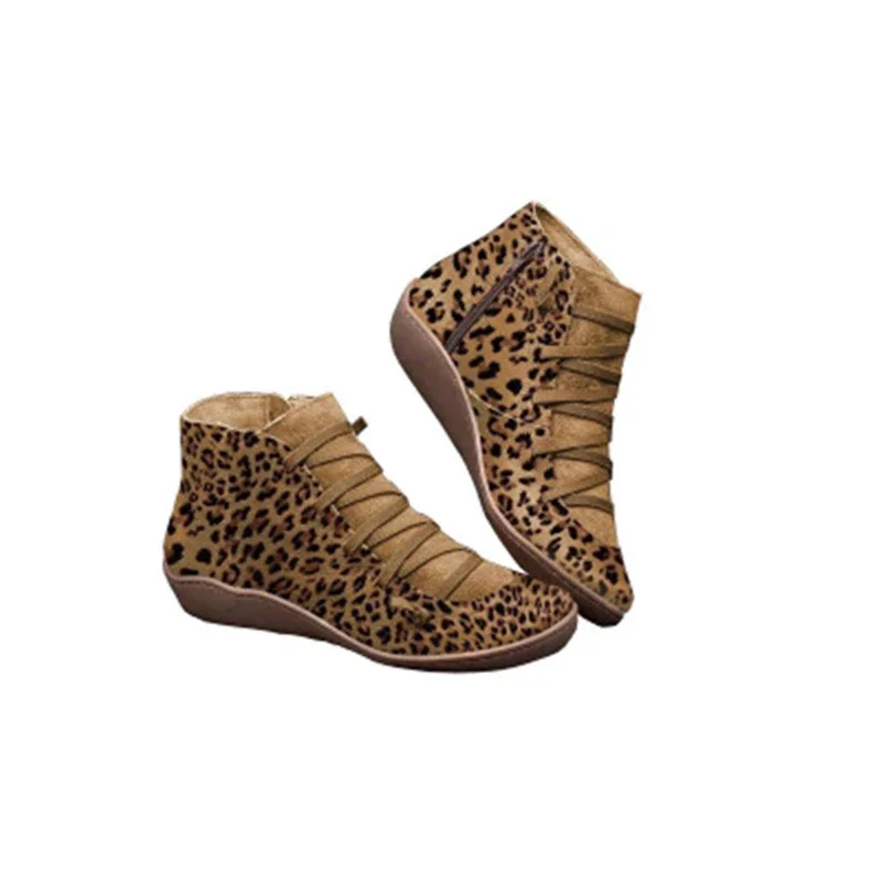 Nowe markowe botki damskie 2022 Casual Women Winter Boots Leopard Print Wedges Flat Booties Warm Women\'s Shoes Botas De Mujer