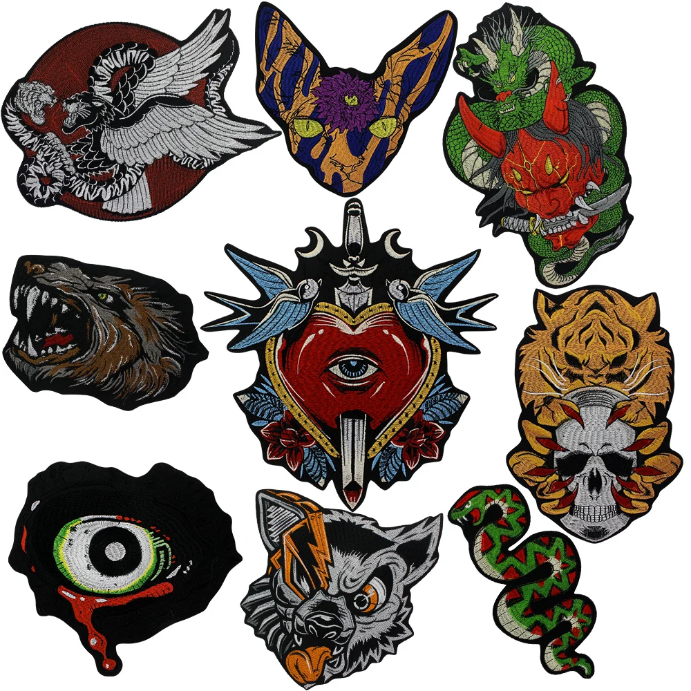 Wings Tiger Skull Claw Dragon Snake Cat Worf Bird Heart Eye Patch Back Patch Iron on Clothing Appliques Punk T-shirt DIY Badge