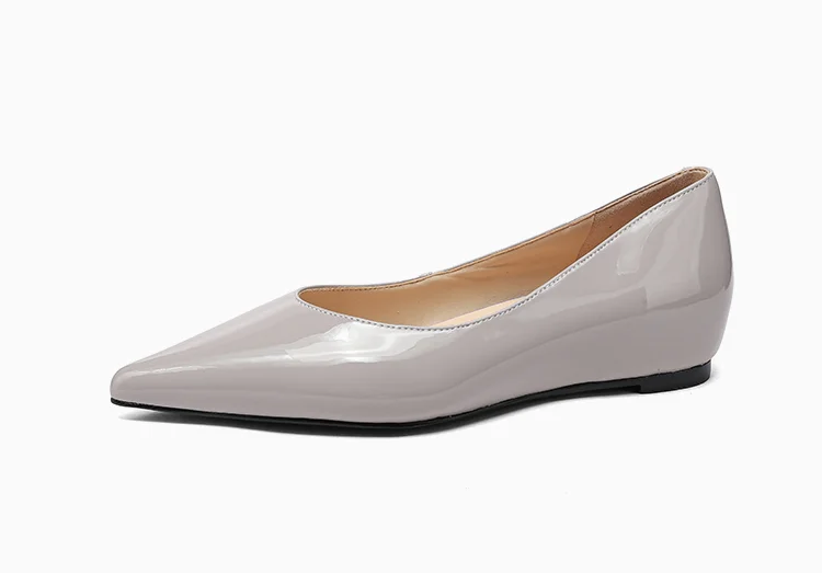 Women's Shoes Light Gray Patent Leather Pointed Toe Wedge Pumps Minimalist Commute Women's Shoes Comfort Lining Office Versatile