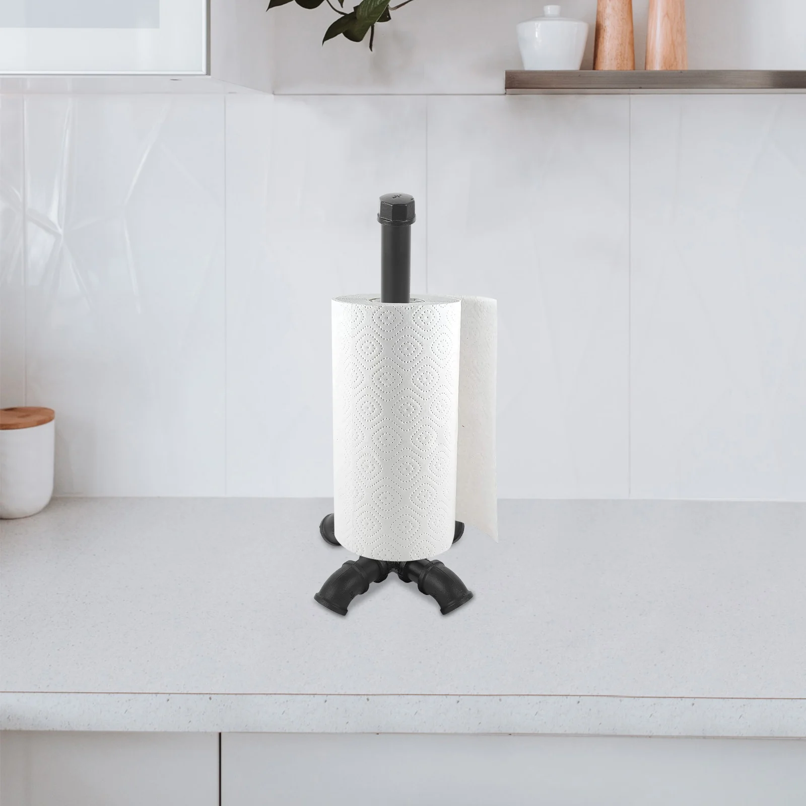 

Paper Towel Stand Rack For Kitchen Black Standing Iron Roll Organizer Farmhouse Countertop Holder Reusable Vertical Towel Stand