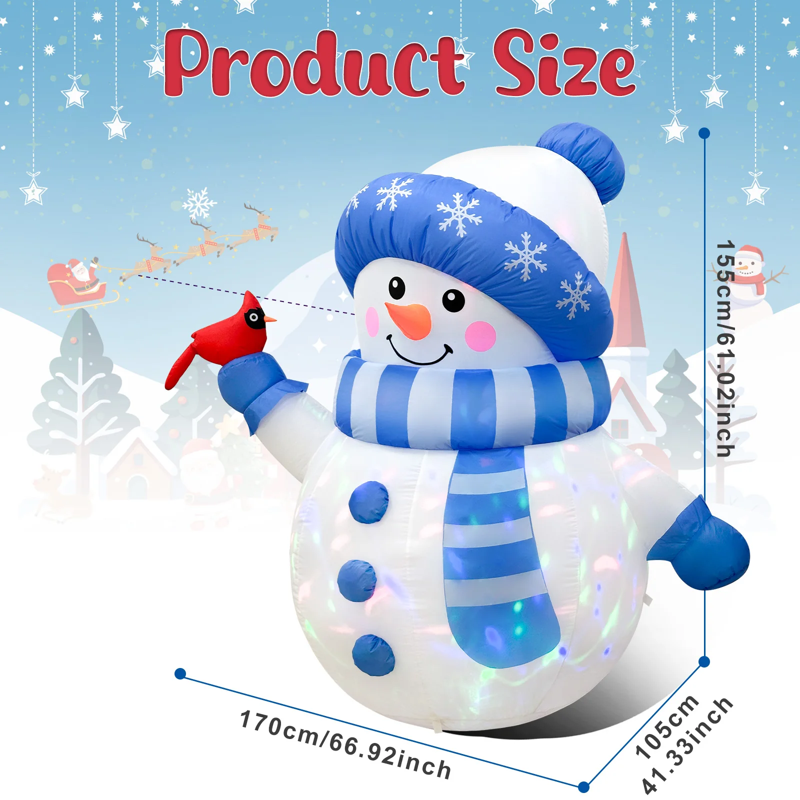 5FT Christmas Inflatable Outdoor Decoration, Inflatable Snowman Outdoor Christmas Blow up Yard Decorations with Colorful Lights